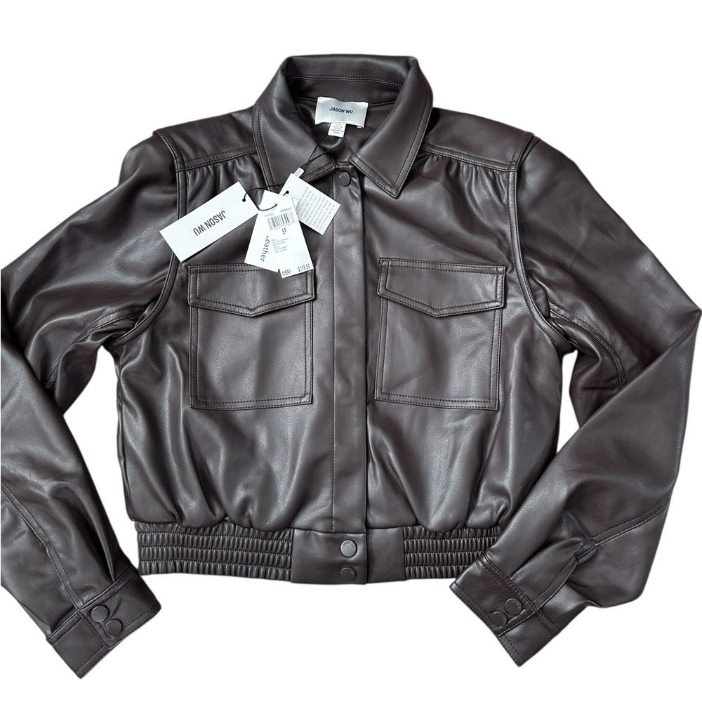 NWT Jason Wu Faux Leather Faux Bomber Brown Espresso Jacket